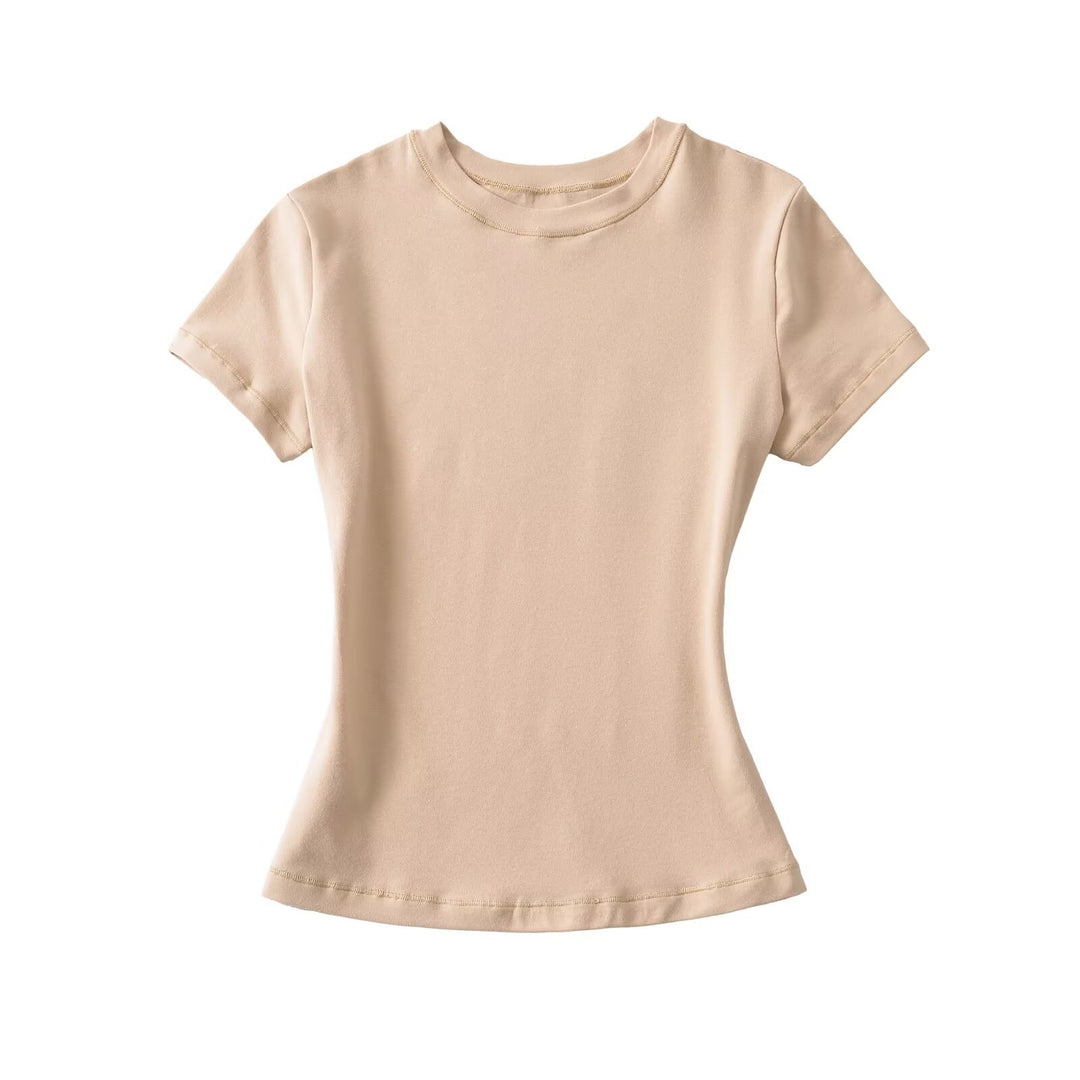 Fitted Round Neck Short Sleeve T-shirt Women N6D086