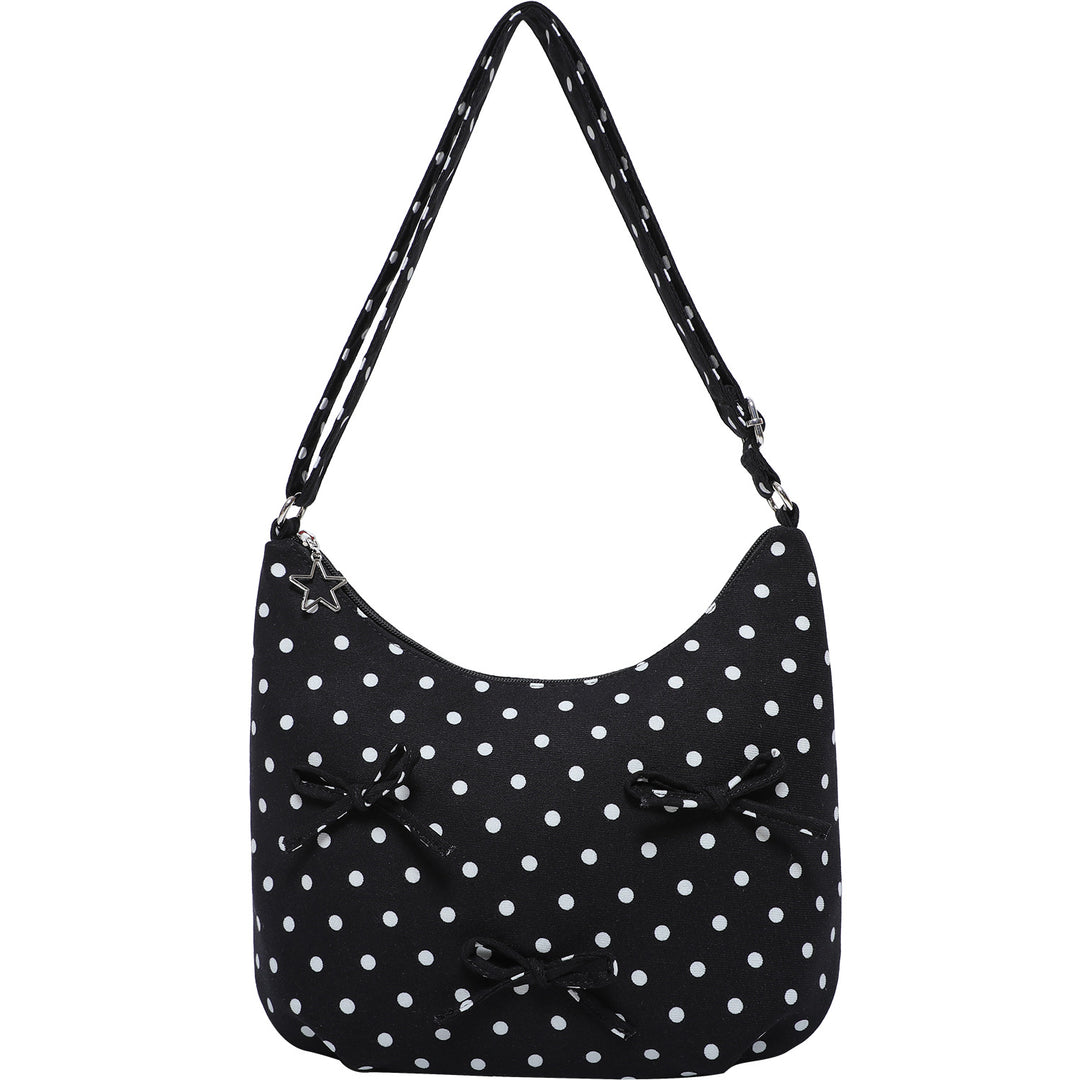 Polka Dot Tote Bucket Bag Canvas Bow Shoulder Bag N6F046