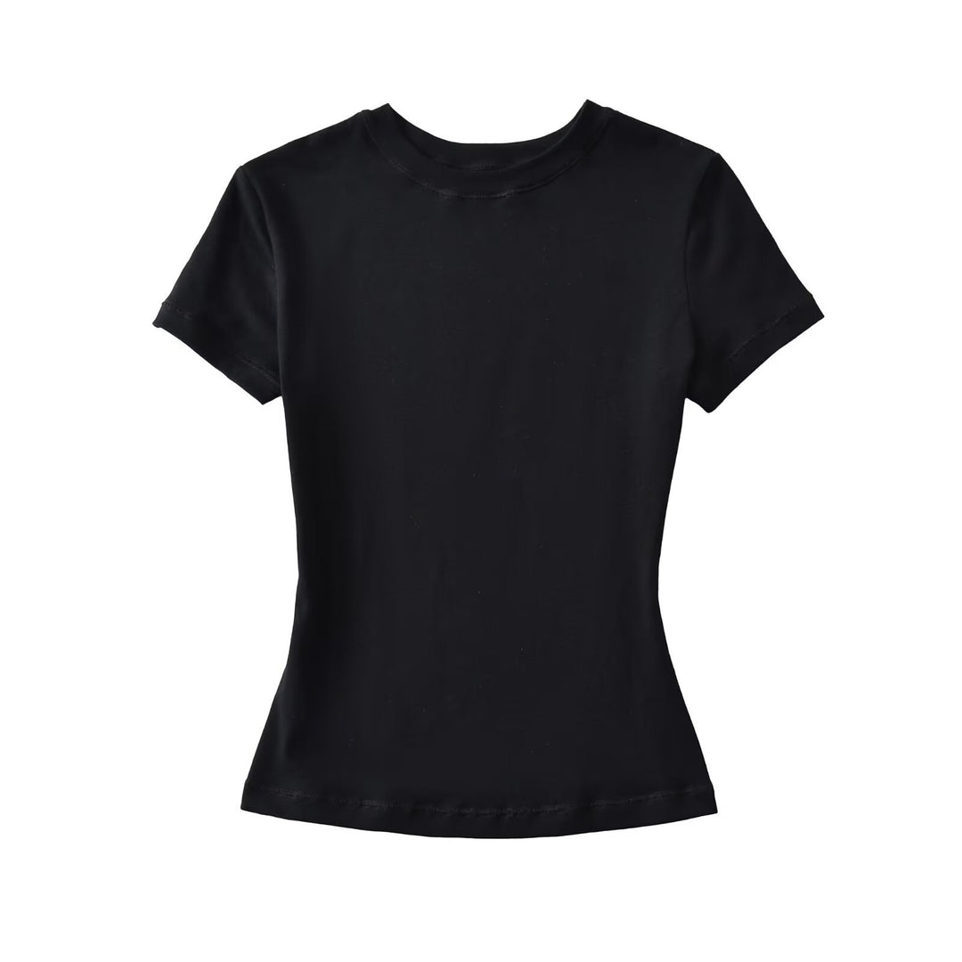Fitted Round Neck Short Sleeve T-shirt Women N6D086