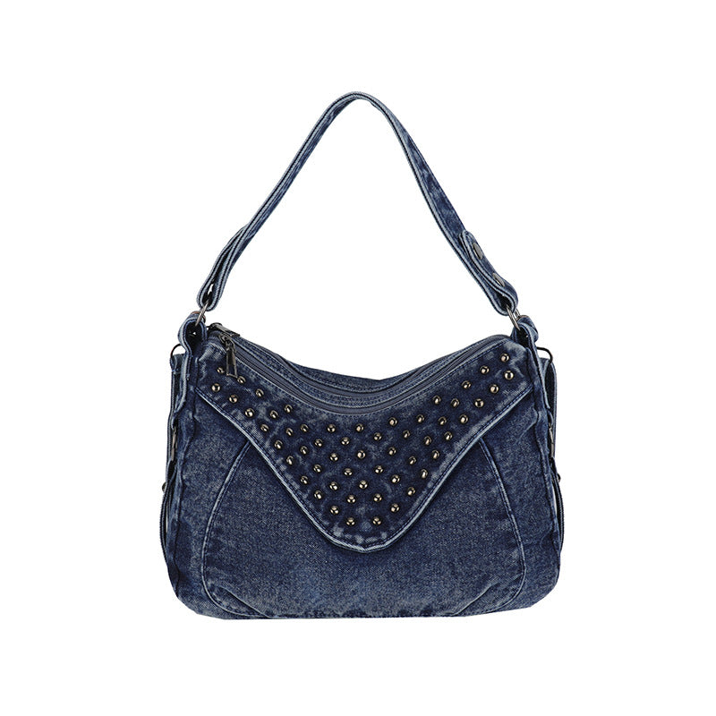 Women's Washed Denim Studded Bag N6J212