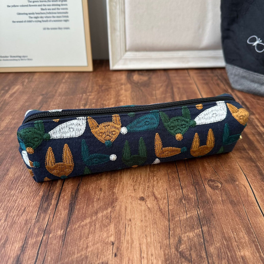 Embroidered Floral Canvas Pencil Case Makeup Bag N6F149