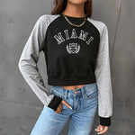 Load image into Gallery viewer, Color Block Cropped Letter Sweater Raglan Dark Gray N5Z520
