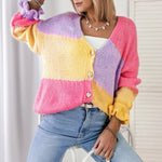 Load image into Gallery viewer, Color Block Ruffle Cardigan Long Mid Weight Yellow N5Z684

