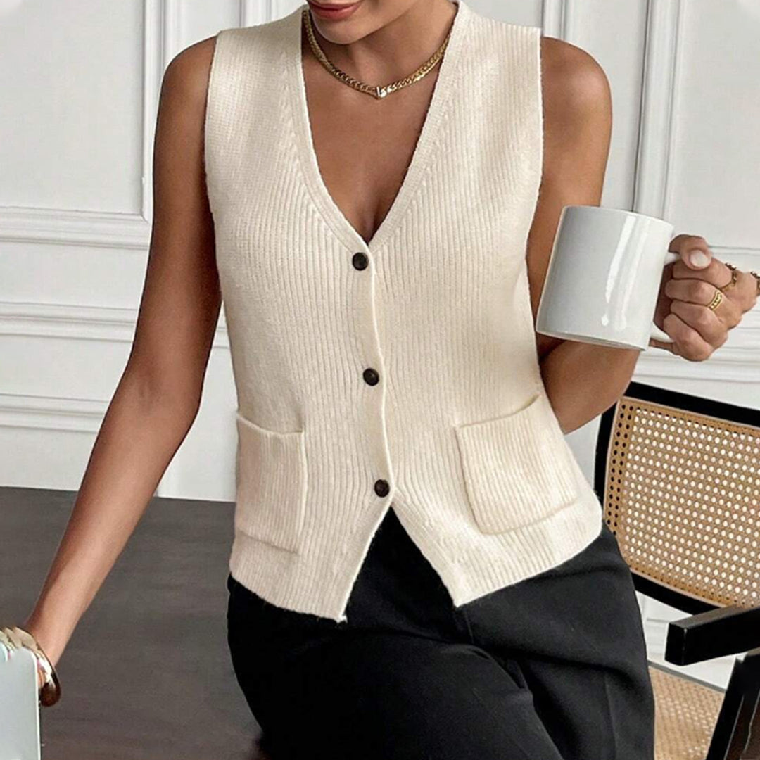 Button V Pocket Vest Lightweight Apricot N5Z707