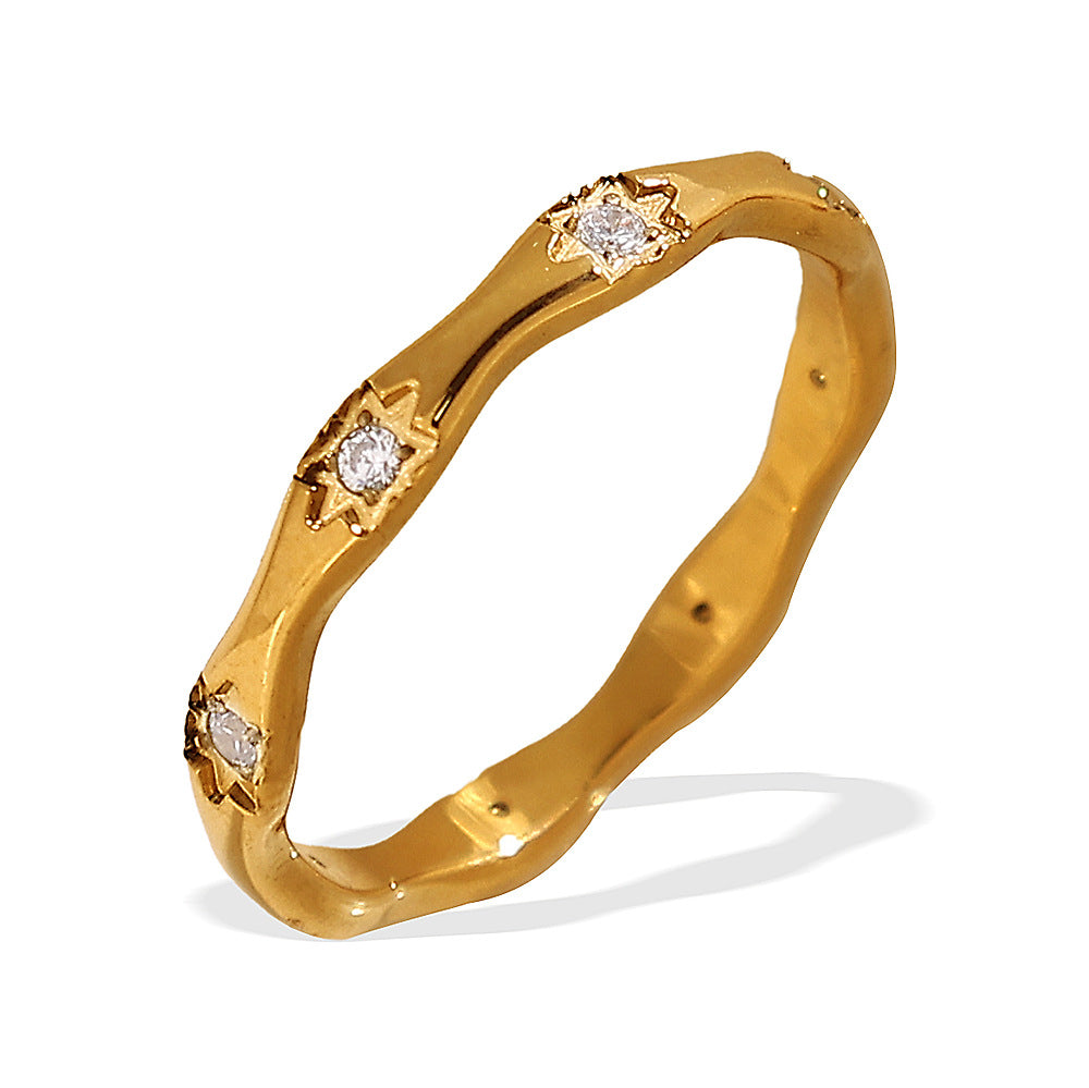 Wave Star Ring Titanium Steel 18K Gold Unique Design S5P024