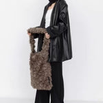 Load image into Gallery viewer, Fur Like Shoulder Bag Grey Brown S5P276
