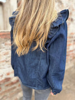 Load image into Gallery viewer, New Ruffle Trim Denim Shirt Jacket Women N6G296