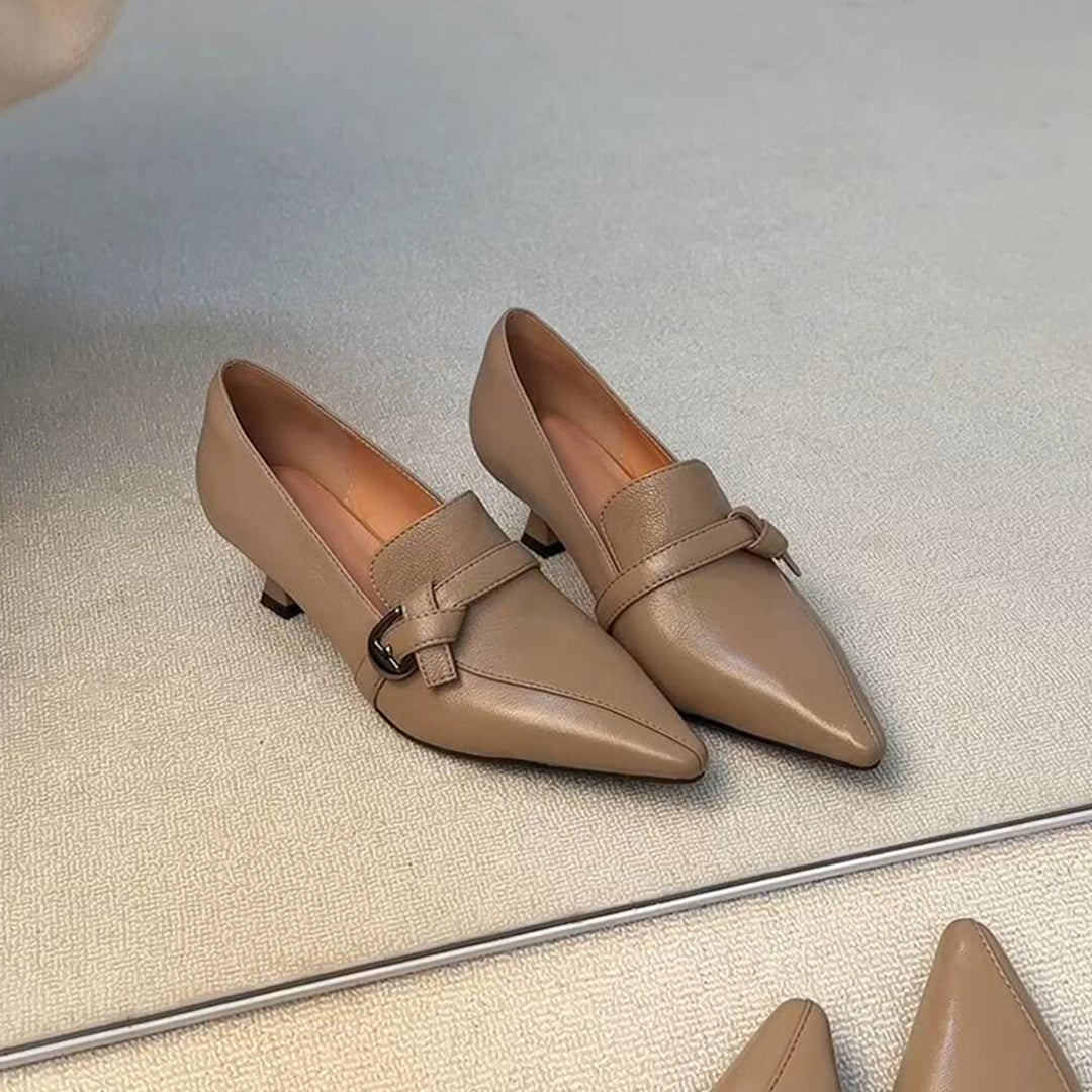 Pointed Toe Chunky Heel Loafers Women Slip-On Elegant N6G243