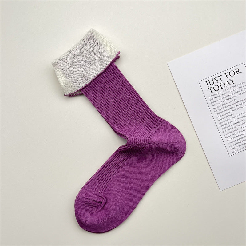 Contrast Stripe Stackable Socks Women Style M5A014