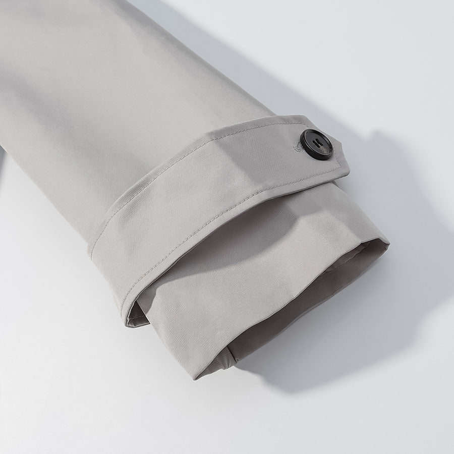 Double Breasted Stand Collar Trench Coat Women Grey  N5A679