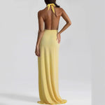 Load image into Gallery viewer, Deep V Tie Halter Dress Lightweight Buttercup N5Z833
