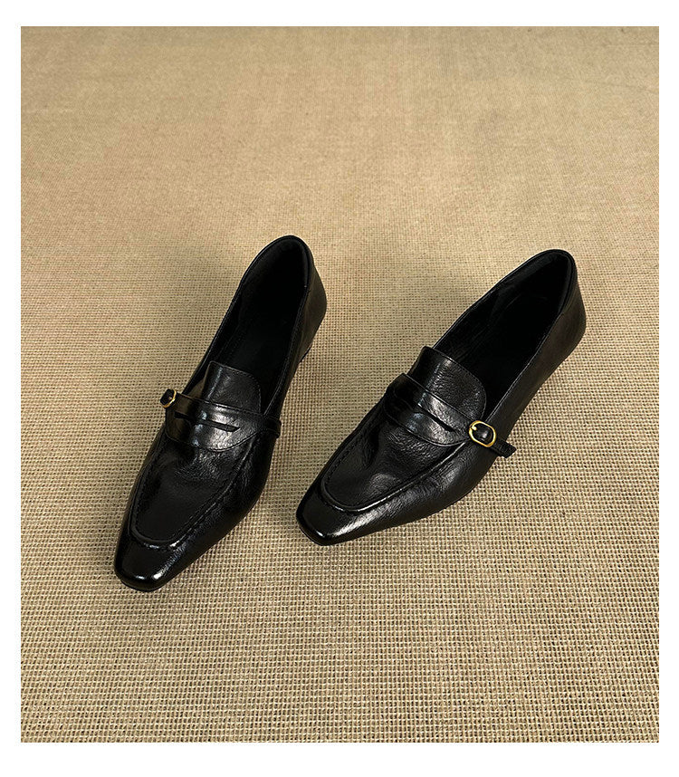 Square Toe Chunky Heel Loafers Women N6C149