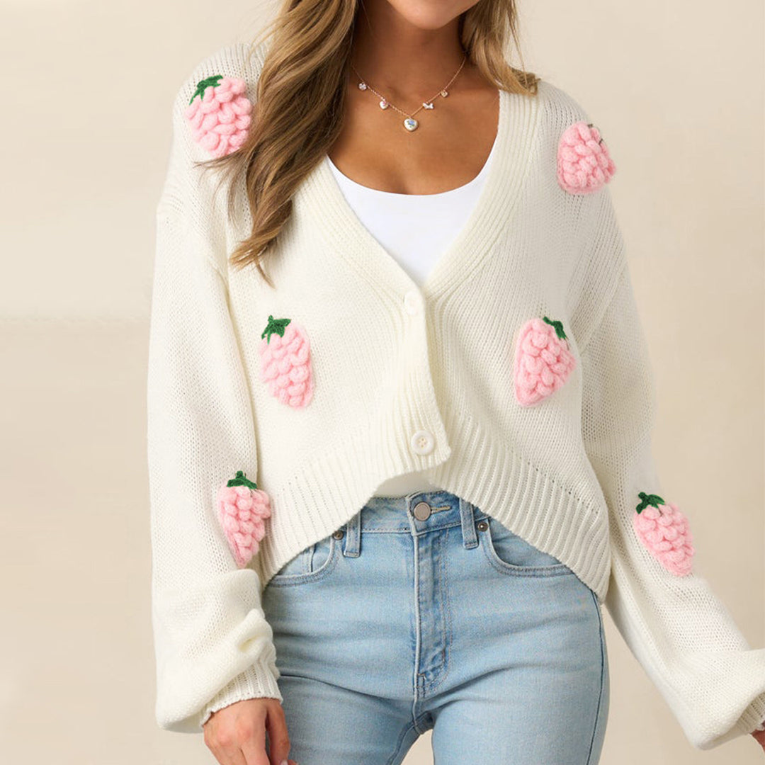 3D Strawberry V Button Cardigan Long Lightweight N5Z698