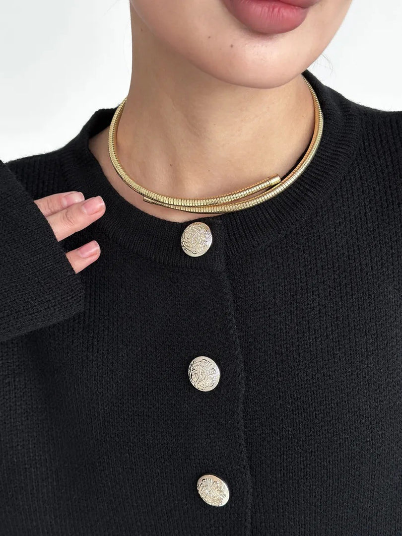 Gold Button Single-Breasted Round Neck Short Cardigan N6G143