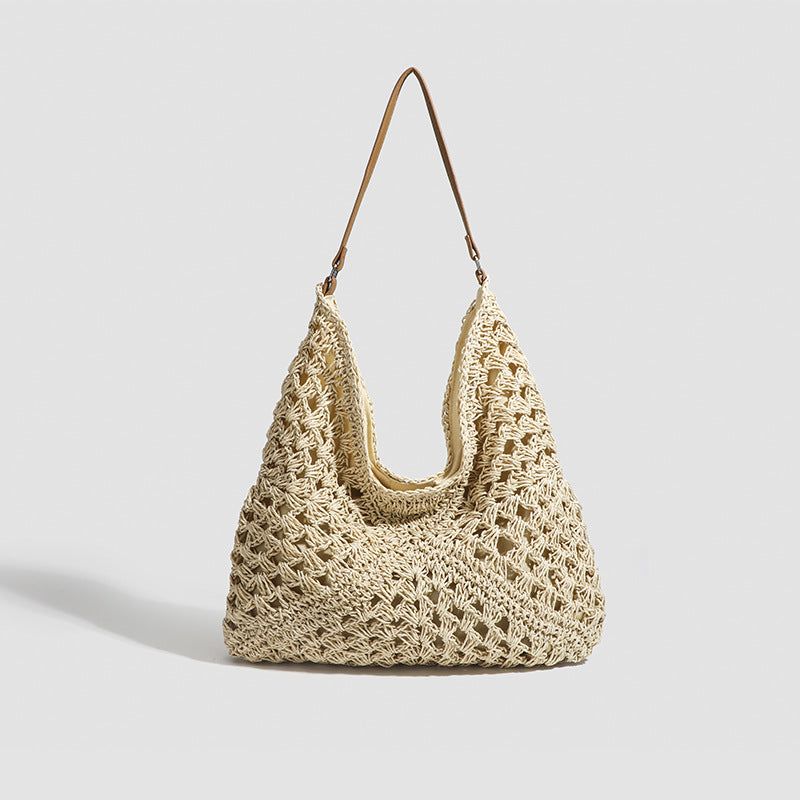 Hand Woven Straw Tote Polyester Lining S5P312