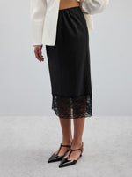Load image into Gallery viewer, Lace Satin Skirt Ultra Light Off White Black N5Z850