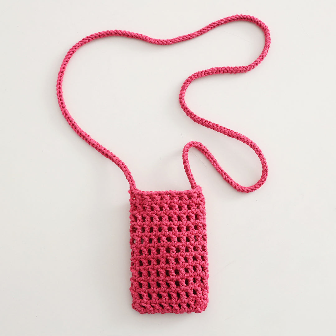 Hand Knit Mesh Crossbody Phone Pouch Cotton Polyester S5P302