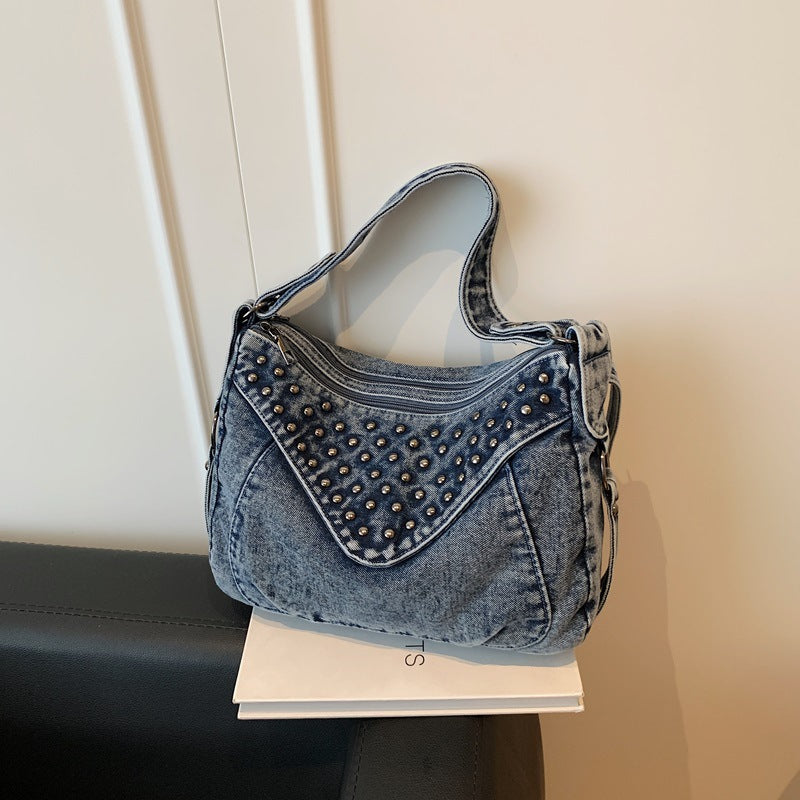 Women's Washed Denim Studded Bag N6J212