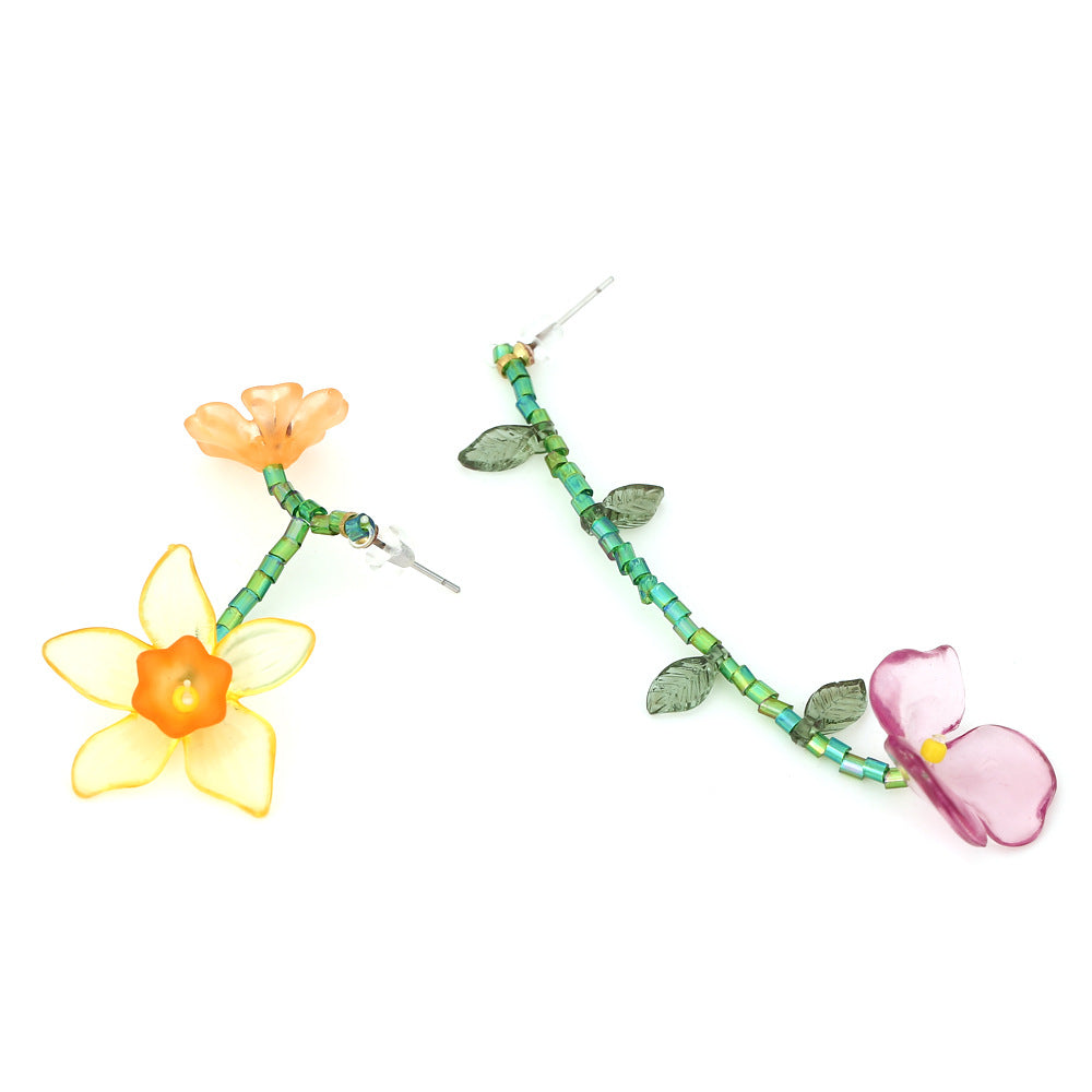 Hand Braided Floral Studs Glass Rice Beads S5P167
