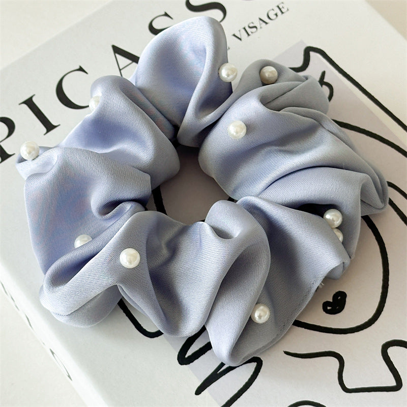 Solid Satin Pearl Scrunchie High Elasticity Women N6H184
