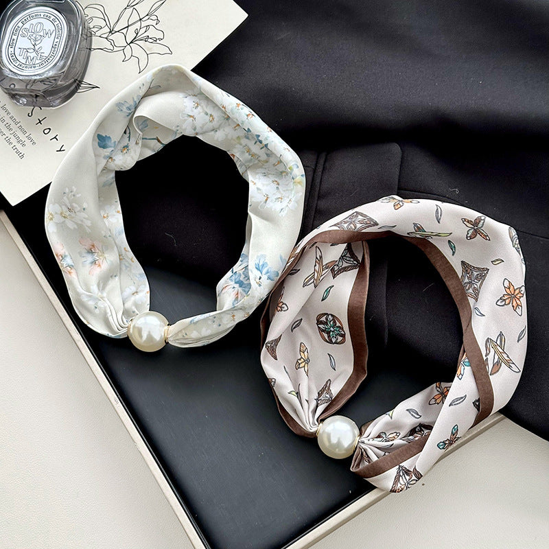 Magnetic Clasp Pearl Scarf Neck Warmer Women N6H111