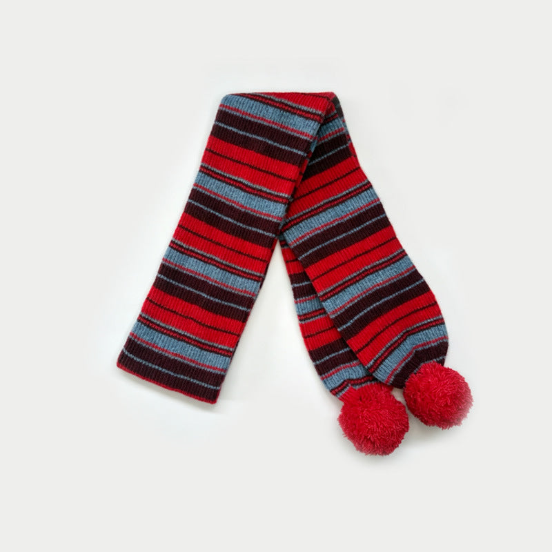 Womens Wool Blend Striped Pom Pom Knit Scarf N6K238