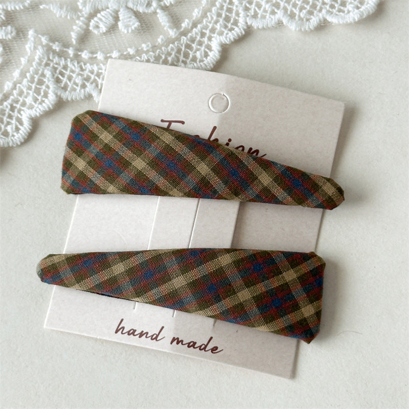 Plaid Fabric Triangle Hair Clips Women S5P759