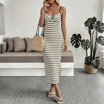 Load image into Gallery viewer, Retro Vacation Knot Detail Stripe Fitted Slip Dress N6C252