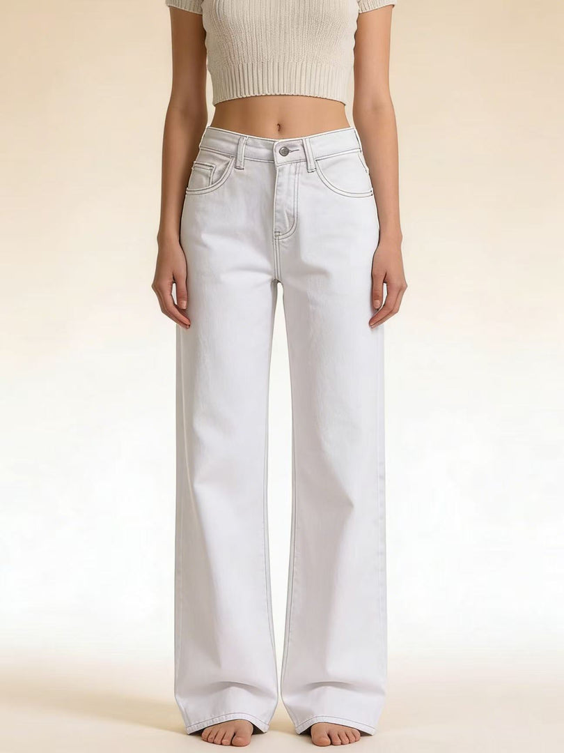 Relaxed Wide Leg Straight Fit Denim Jeans Women N6D162