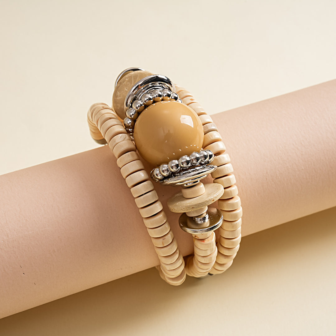 Vintage Wood Multi-Layer Geometric Beaded Bangle N6H071