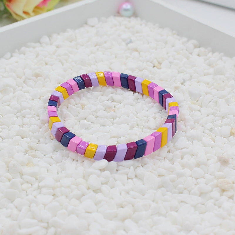 Geometric Links Cuff Enamel Steel Elastic Adjustable S5P143