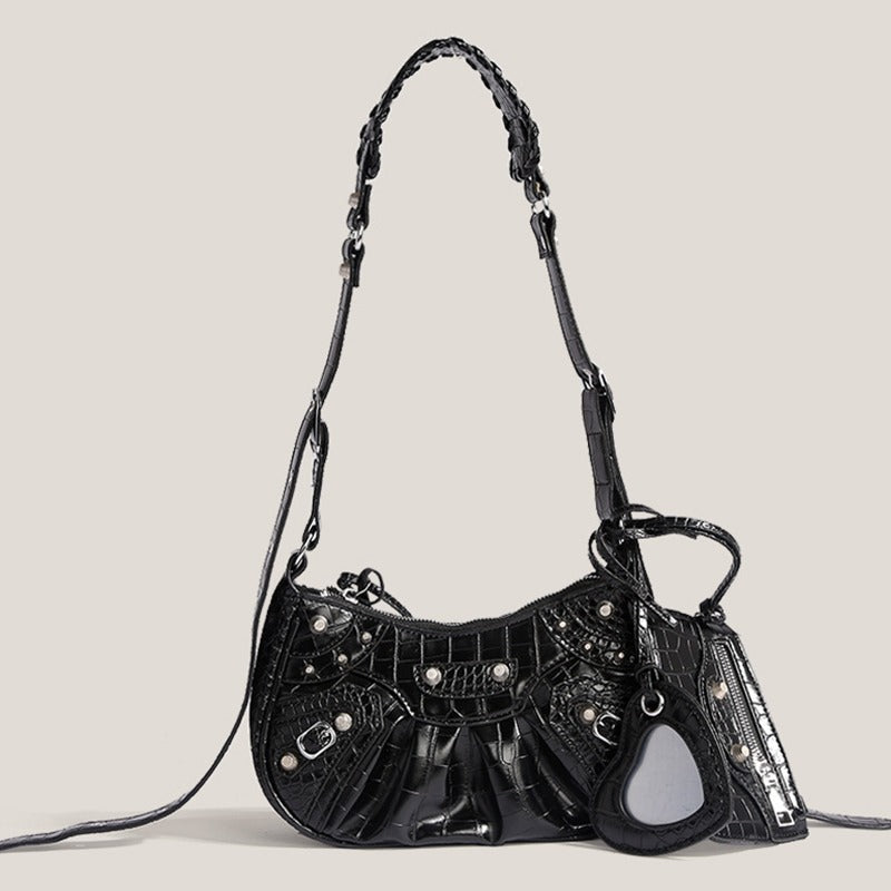 Studded Fringe Shoulder Bag PU Multi Color S5P281