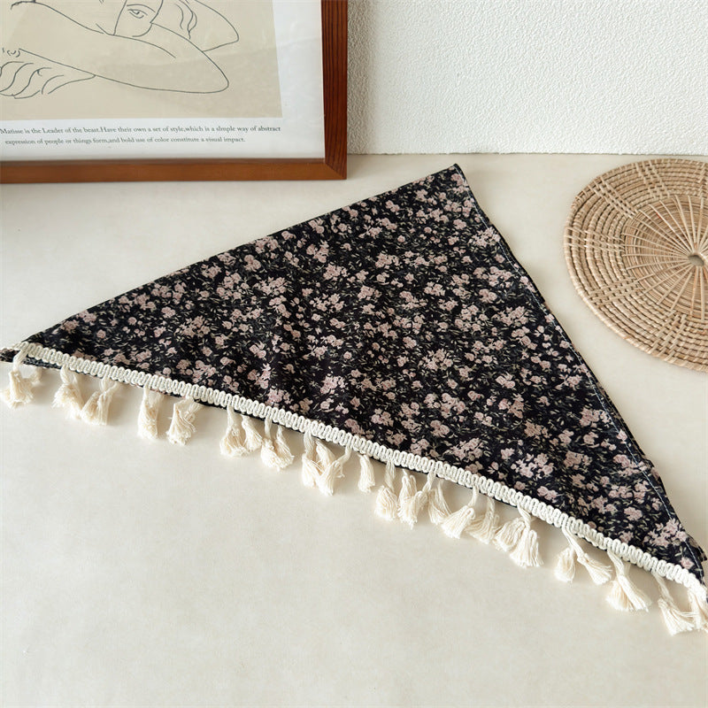 Fringe Triangle Bandana Floral Lace Scarf N6D003