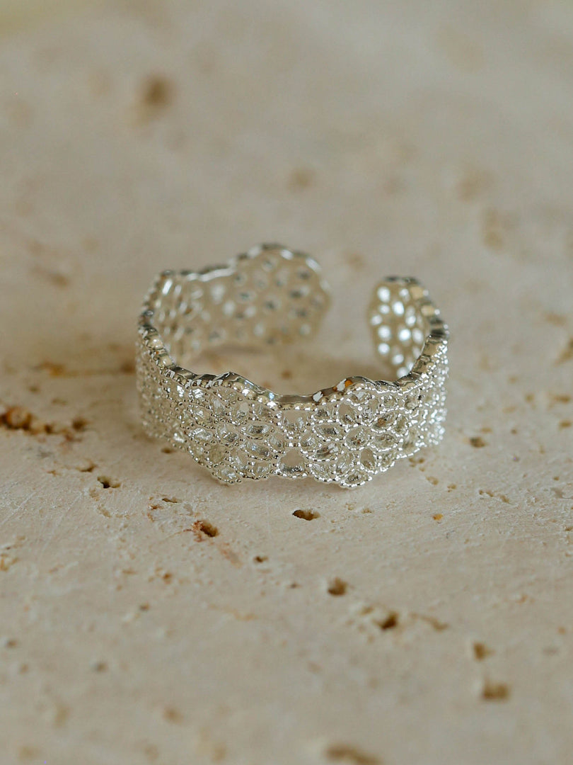 Lace Diamond Adjustable Silver Ring Women N6C002