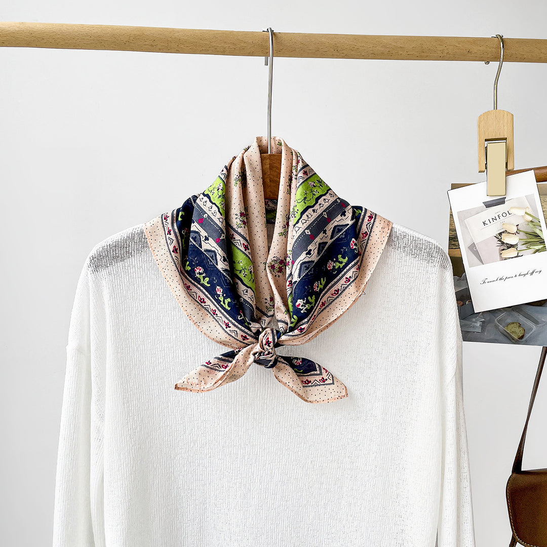 Vintage Floral Cotton Square Scarf 65cm Women N6H117