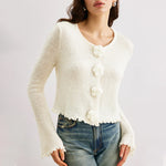 Load image into Gallery viewer, 3D Floral Ruffle Knit Bodycon Ultra Light White N5Z666
