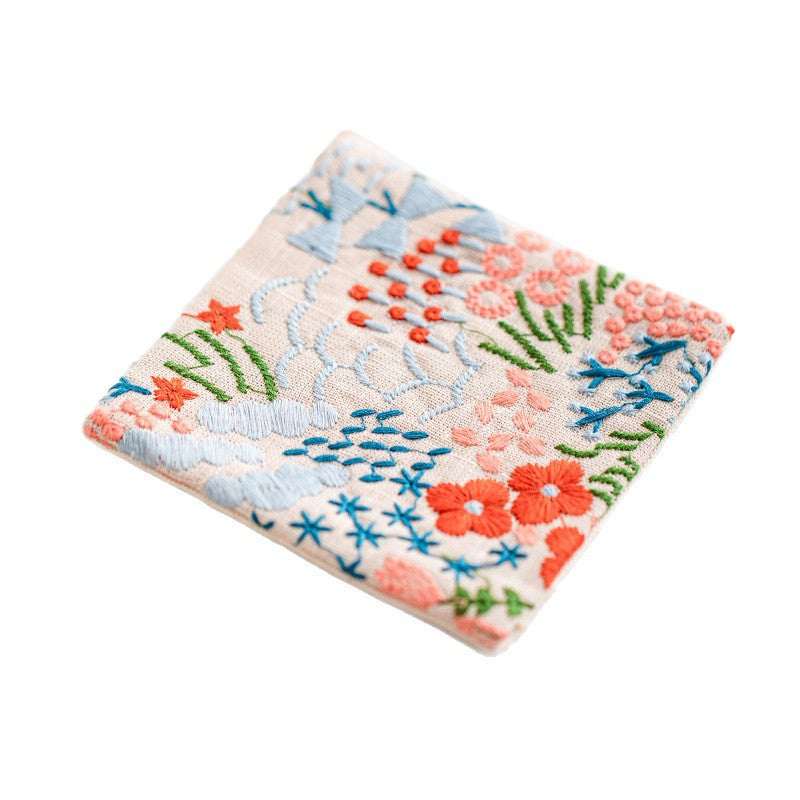 Square Embroidered Coaster Fabric Absorbent Table Mat N6G059
