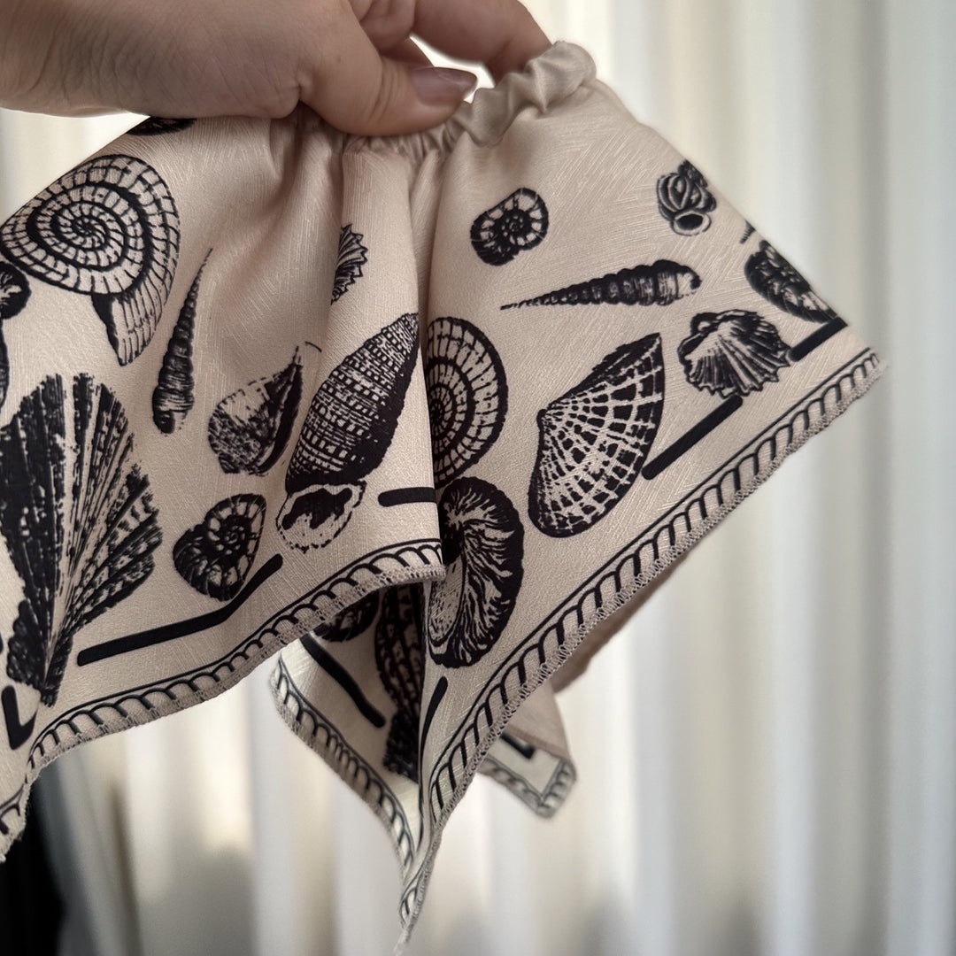 Ocean Print Square Scrunchie Vintage Beach Hair Scarf N6F136