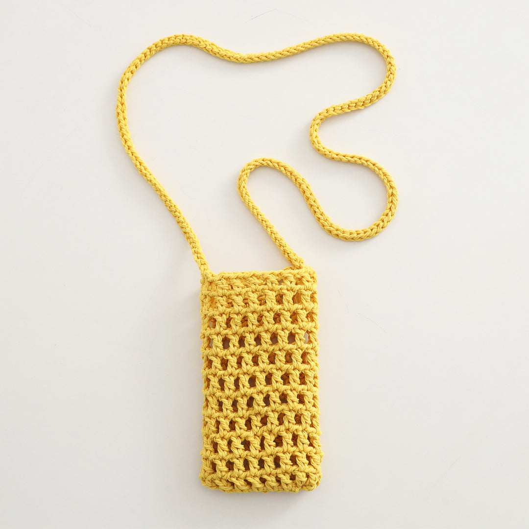 Hand Knit Mesh Crossbody Phone Pouch Cotton Polyester S5P302