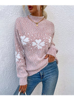 Load image into Gallery viewer, Half High Collar Snowflake Knit Sweater Women N6H259