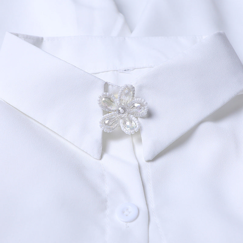 Crystal Lotus Pearl Shirt Cuff Cover Beaded Button N6G122