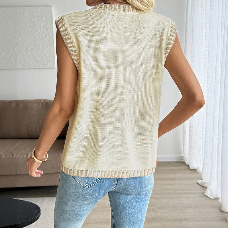 Contrast V Neck Vest Sleeveless Ultra Light White N5Z486