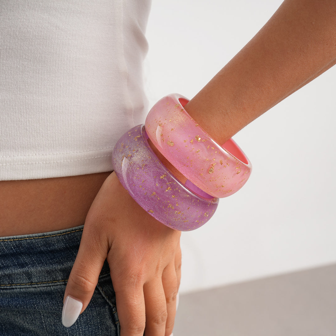 Womens Iridescent Marbled Round Resin Bracelet N6K151
