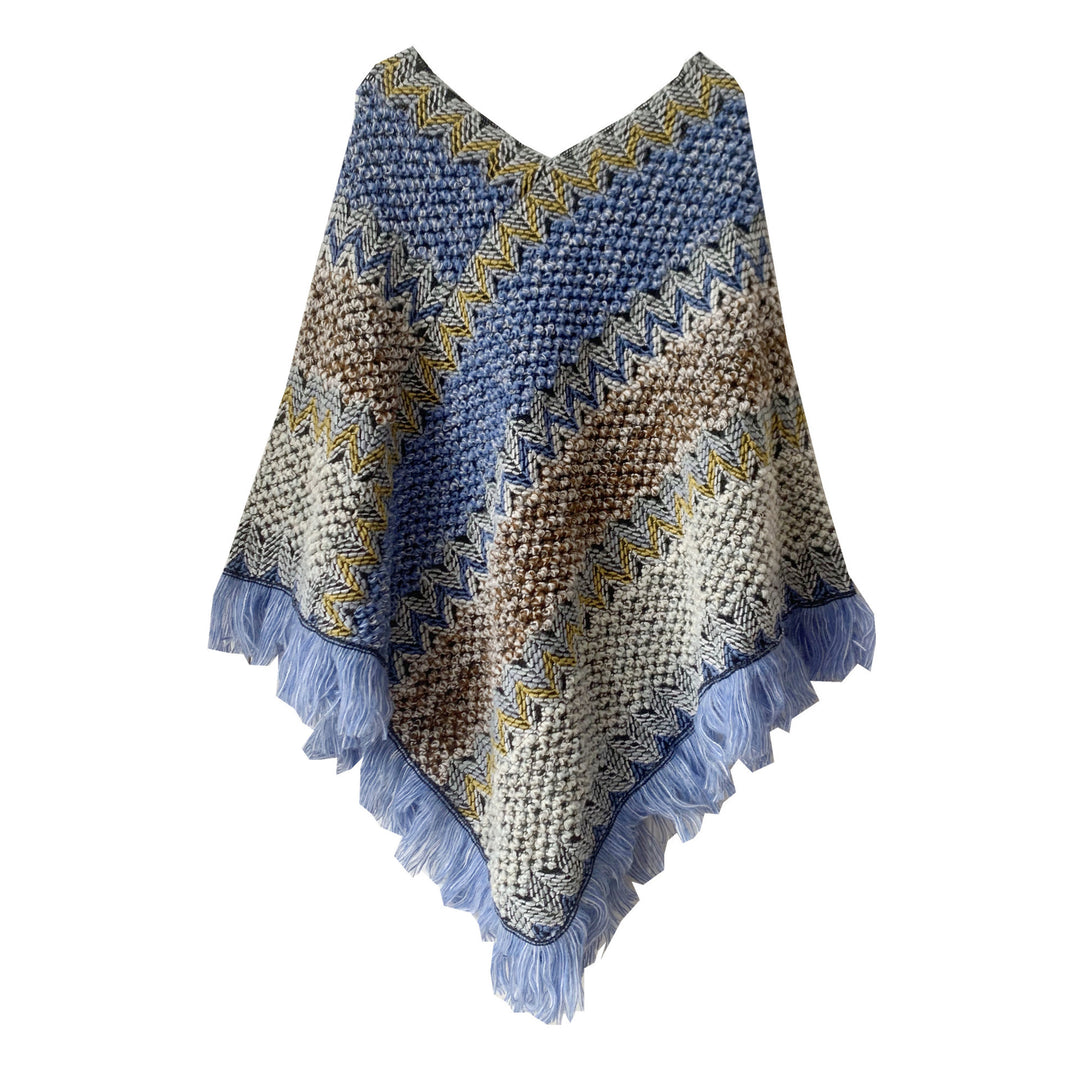 Vintage Geometric Christmas Fringe Pullover Poncho N6K252
