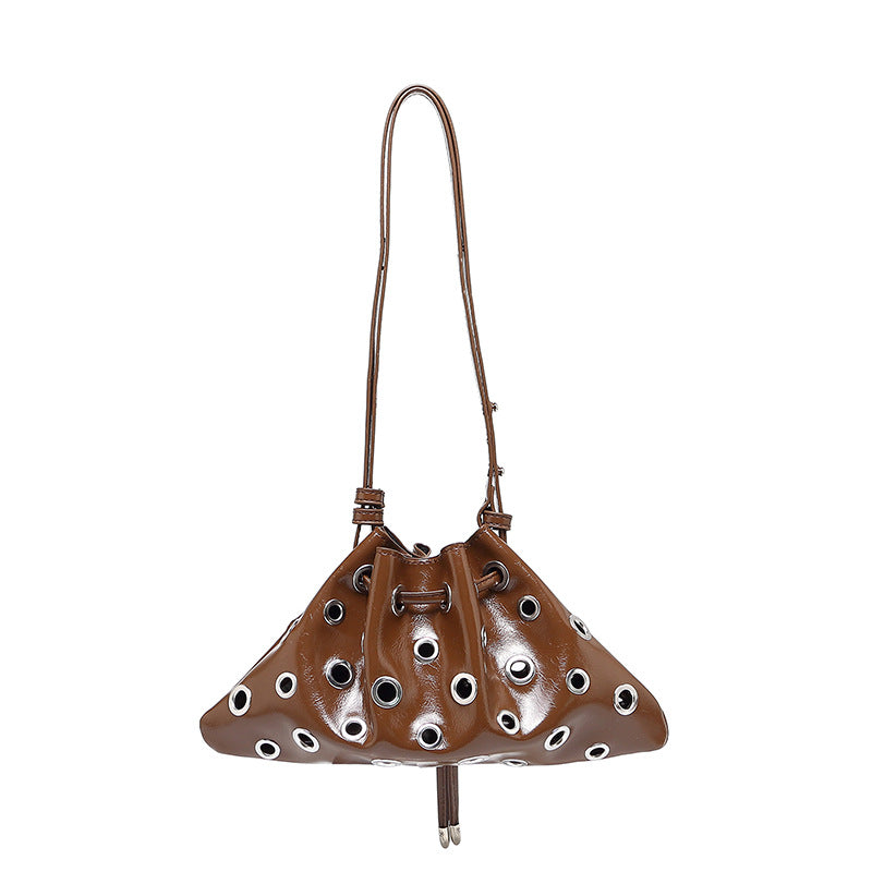 Metallic Finish Bucket Bag with Grommet Detailing  S5P467