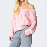 Load image into Gallery viewer, Cable V Knit Mid Weight Pink N5Z689
