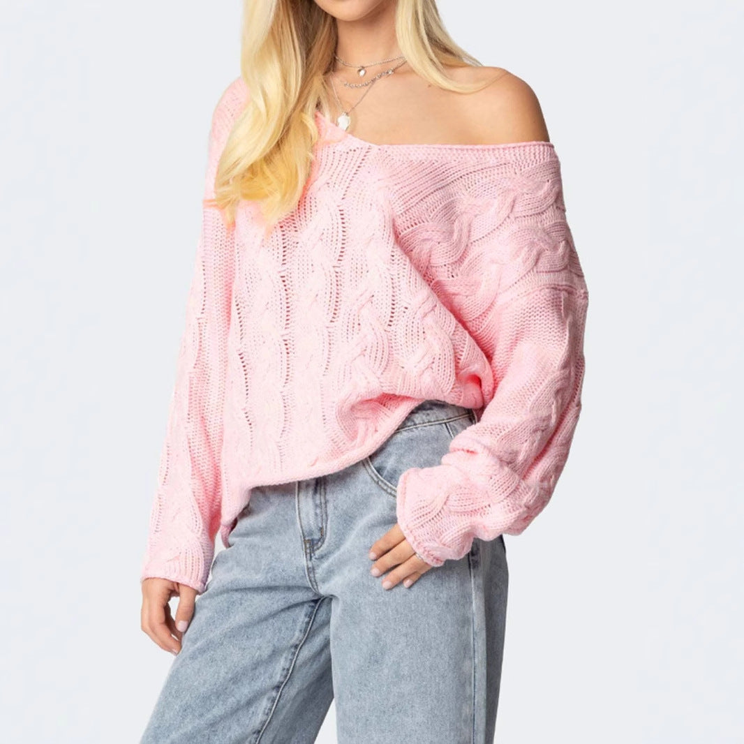 Cable V Knit Mid Weight Pink N5Z689