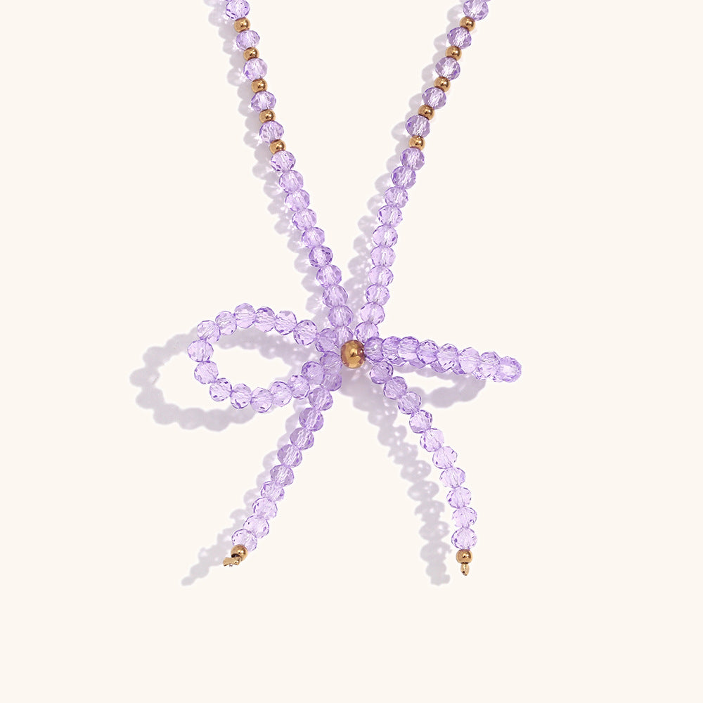 Crystal Bow Necklace Steel Gold Plated Delicate S5P231