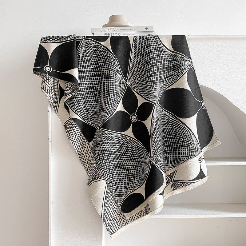 Abstract Begonia Color Block Imitation Cashmere Scarf N6H240
