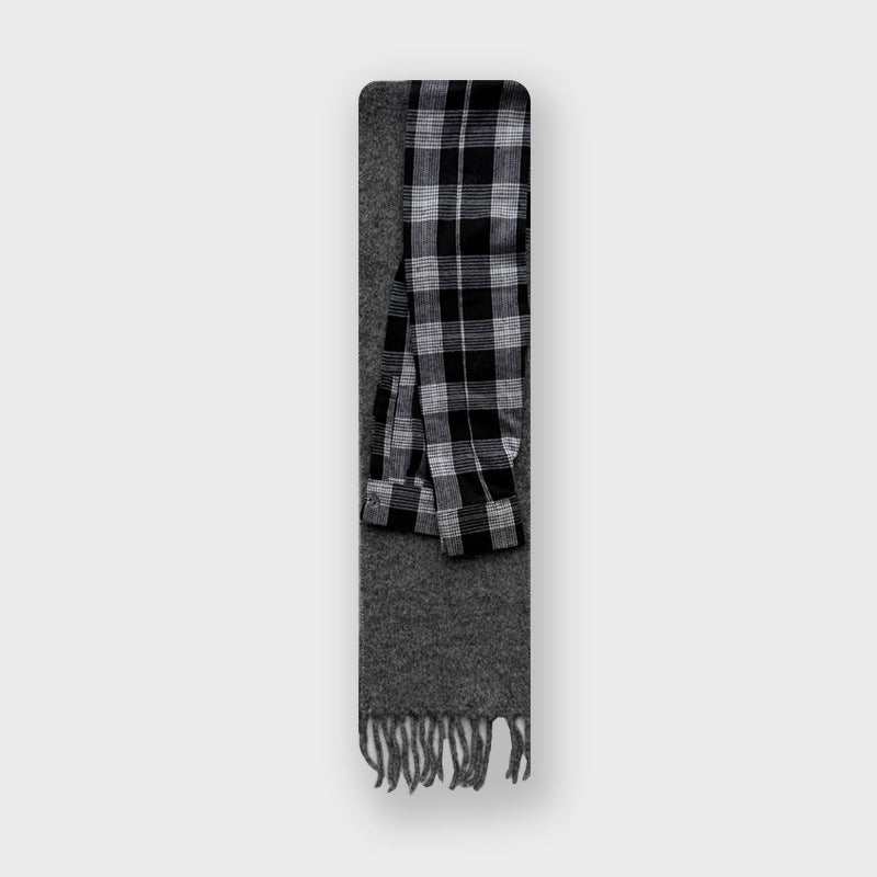 Plaid Sleeve Patchwork Wool Blend Scarf  M5A107